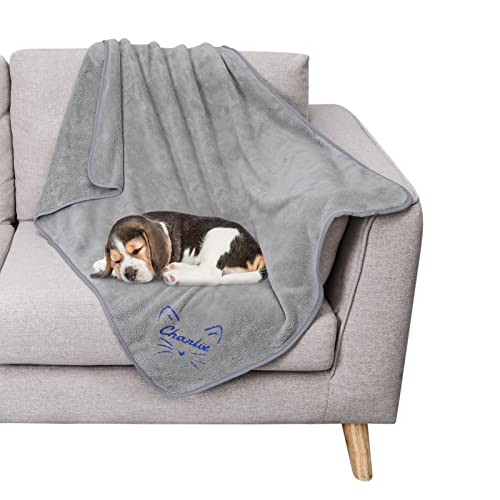 TEAYASON Personalisierte Hundedecke mit Namen und Symbol Bestickt, 30 x 40 Zoll Weiche Fleece Haustierdecke für kleine und mittelgroße Hunde und Katzen, Benutzerdefiniertes Hundegeschenk(Grau) von TEAYASON