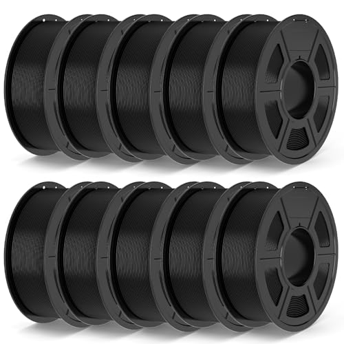 TECBEARS PLA+ Filament 1.75 mm Schwarz 10 KG, Verstärkt Zähigkeit PLA Plus 3D Drucker Filament, Maßgenauigkeit +/- 0,02 mm, 10 Spulen, 1kg pro Spule von TECBEARS