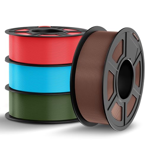 TECBEARS PLA Filament 1.75mm Bundle, 4kg 3D Drucker Filament PLA, Vakuumverpackung, 1kg pro Spule (2.2lbs), insgesamt 4kg 3D Filament (Schokolade + Himmelblau + Kirschrot + Olivgrün) von TECBEARS