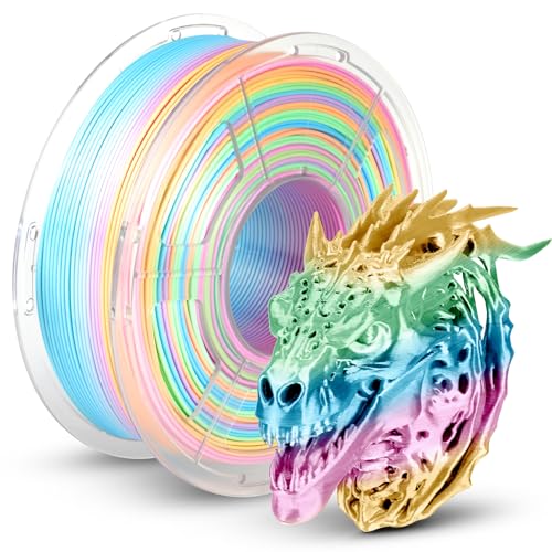 TECBEARS Silk PLA Rainbow Filament 1.75mm, Silky Multicolored 3D Drucker Filament PLA, Shiny Hochglanz Farbverlauf wechselnd 1KG Spule (2.2 LBS) für 3D Drucker, Süßigkeiten-Regenbogen 04 von TECBEARS