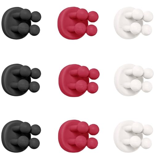 TECBULL® Funny Hooks Zahnbürstenhalter, Rasierer Halter Dusche, Rasierer Halterung ohne Bohren, Zahnbürstenhalterung selbstklebend, Klemmhalter für Zahnbürsten (9xSchwarz/Rot/Weiß+9xErsatzpad) von TECBULL