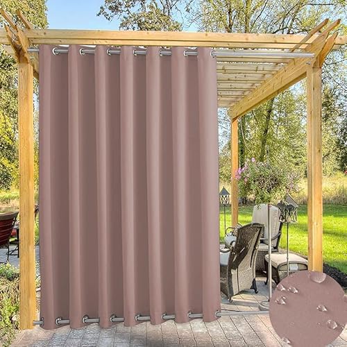 TECDOTO Wasserdichter Outdoor-Vorhang für Garten Terrassen Pavillon Vorhänge, Thermisch Isoliert Verdunkelungsvorhänge mit Öse (Oben und Unten), Sonnenschutzvorhänge |1 Panel-Rosa-B120cm xH213cm von TECDOTO