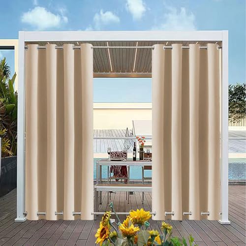 wasserdichte Outdoor Vorhänge für die Terrasse, Wetterfester Verdunkelungsvorhang mit Ösen Oben und Unten, Wärmeisolierte Sichtschutzvorhänge, 1 Paneel, Dunkelbeige, B213cm xH213cm von TECDOTO