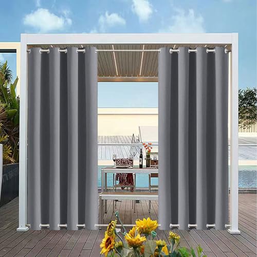 wasserdichte Outdoor Vorhänge für die Terrasse, Wetterfester Verdunkelungsvorhang mit Ösen Oben und Unten, Wärmeisolierte Sichtschutzvorhänge, 1 Paneel, Dunkelgrau, B183cm xH183cm von TECDOTO