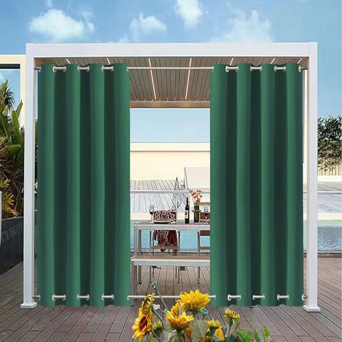 wasserdichte Outdoor Vorhänge für die Terrasse, Wetterfester Verdunkelungsvorhang mit Ösen Oben und Unten, Wärmeisolierte Sichtschutzvorhänge, 1 Paneel, Dunkelgrün, B150cm xH150cm von TECDOTO