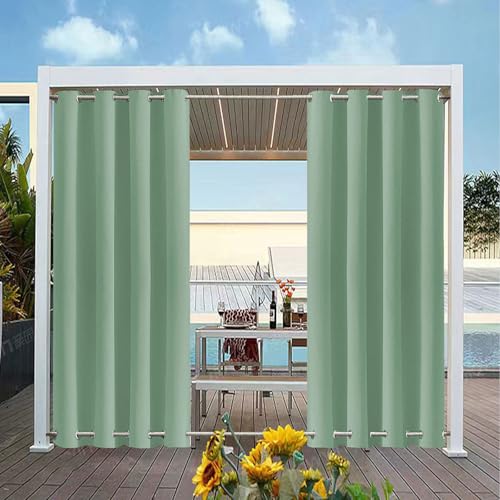 TECDOTO wasserdichte Outdoor Vorhänge für die Terrasse, Wetterfester Verdunkelungsvorhang mit Ösen Oben und Unten, Wärmeisolierte Sichtschutzvorhänge, 1 Paneel, Hellgrün, B213cm xH183cm von TECDOTO