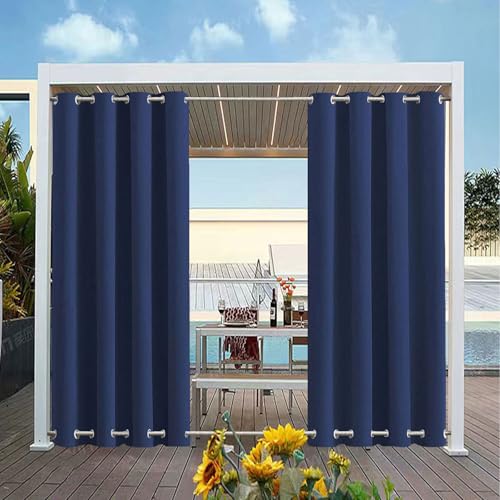 TECDOTO wasserdichte Outdoor Vorhänge für die Terrasse, Wetterfester Verdunkelungsvorhang mit Ösen Oben und Unten, Wärmeisolierte Sichtschutzvorhänge, 1 Paneel, Marineblau, B213cm xH183cm von TECDOTO