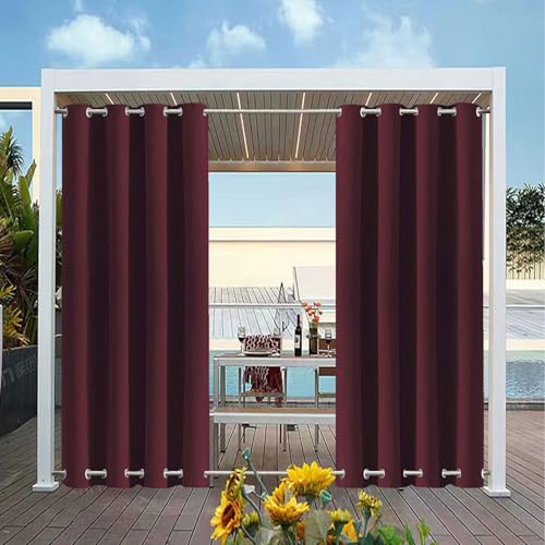 TECDOTO wasserdichte Outdoor Vorhänge für die Terrasse, Wetterfester Verdunkelungsvorhang mit Ösen Oben und Unten, Wärmeisolierte Sichtschutzvorhänge, 1 Paneel, Rot, B150cm xH150cm von TECDOTO