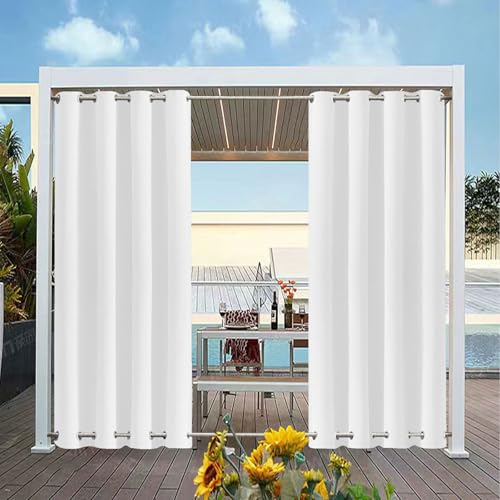 wasserdichte Outdoor Vorhänge für die Terrasse, Wetterfester Verdunkelungsvorhang mit Ösen Oben und Unten, Wärmeisolierte Sichtschutzvorhänge, 1 Paneel, Weiß, B132cm xH183cm von TECDOTO