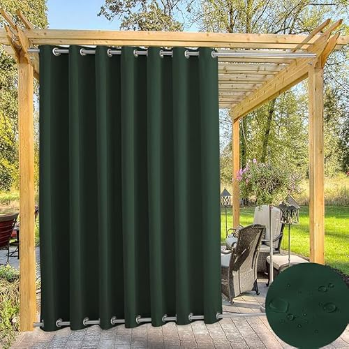 Wasserdichter Outdoor-Vorhang für Garten Terrassen Pavillon Vorhänge, Thermisch Isoliert Verdunkelungsvorhänge mit Öse (Oben und Unten), Sonnenschutzvorhänge |1 Panel-Dunkelgrün-B150cm xH305cm von TECDOTO