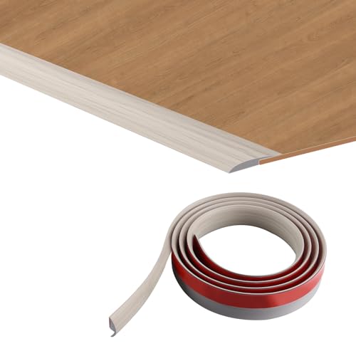 TECDW 200 CM Übergangsprofil Selbstklebend, Böden & Teppich Laminat Kanten Übergangsstreifen, PVC Teppichleisten Übergangsleiste für Abdeckungshöhe innerhalb von 5 mm (Graue Holzmaserung) von TECDW