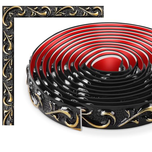 TECDW Flexible Wanddekorstreifen, selbstklebende Wanddekorstreifen, DIY zierleiste, wandleisten selbstklebend, Für Wand- und Heimdekoration (Black with Gold-3) von TECDW