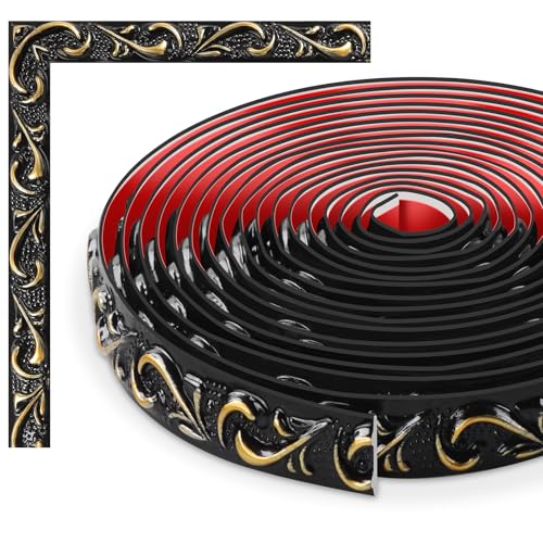 TECDW Flexible Wanddekorstreifen, selbstklebende Wanddekorstreifen, DIY zierleiste, wandleisten selbstklebend, Für Wand- und Heimdekoration (Black with Gold-6) von TECDW