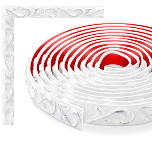 TECDW Flexible Wanddekorstreifen, selbstklebende Wanddekorstreifen, DIY zierleiste, wandleisten selbstklebend, Für Wand- und Heimdekoration (White with Silver-3) von TECDW