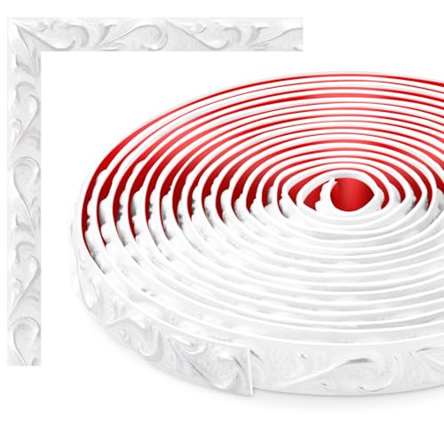 TECDW Flexible Wanddekorstreifen, selbstklebende Wanddekorstreifen, DIY zierleiste, wandleisten selbstklebend, Für Wand- und Heimdekoration (White with Silver-6) von TECDW