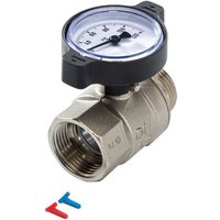 Tece - floor Kugelhahn mit Thermometer, 1' Clips rot und blau, Rp 1' x r 1' und Flachdichtend von TECE