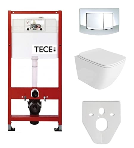 Tece Vorwandelement Base inkl. Drückerplatte chrom + Lavita Wand WC Lino ohne Spülrand + WC-Sitz mit Soft-Close-Absenkautomatik von TECE