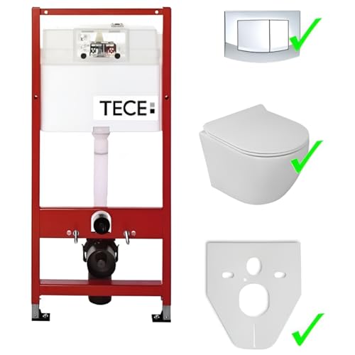 Tece Vorwandelement Base inkl. Drückerplatte chrom + Lavita Wand WC Sogo Slim ohne Spülrand + WC-Sitz mit Soft-Close-Absenkautomatik von TECE