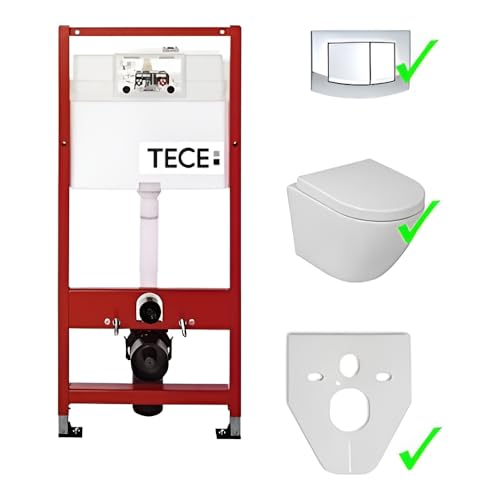 Tece Vorwandelement Base inkl. Drückerplatte chrom + Lavita Wand WC Sogo ohne Spülrand + WC-Sitz mit Soft-Close-Absenkautomatik von TECE