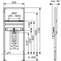 Tece - base Waschtisch-Set Breite 50cm Bauhöhe 1120mm inklusive Wandbefestigung von TECE