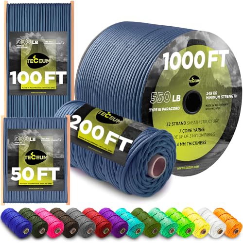 TECEUM Paracord Type III 550 Blaues Öl (Blue Oil) – 15 m – 4mm – Taktisches Seil – Outdoor-Paracord – Für Camping & Wandern – EDC-Fallschirmseil – Robustes Überlebensseil (50 ft) 420 von TECEUM