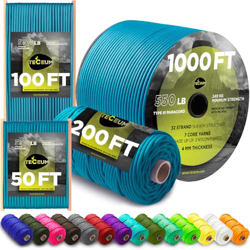 TECEUM Paracord Type III 550 Eisminze (Ice Mint) – 30 m – 4mm – Taktisches Seil – Outdoor-Paracord – Für Camping & Wandern – EDC-Fallschirmseil – Robustes Überlebensseil (100 ft) 049 von TECEUM