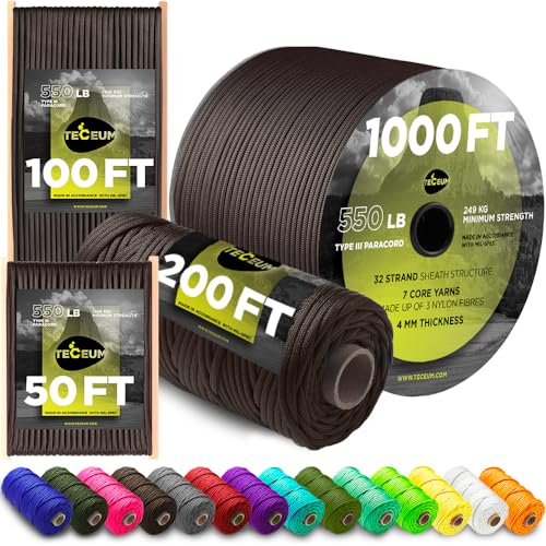 TECEUM Paracord Type III 550 Schokolade (Chocolate) – 60 m – 4mm – Taktisches Seil – Outdoor-Paracord – Für Camping & Wandern – EDC-Fallschirmseil – Robustes Überlebensseil (200 ft) 014 von TECEUM