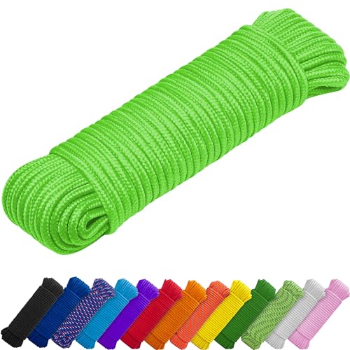 TECEUM Rope – 27.43 Meters x 10mm (3/8") – Neon Green – Strong All-Purpose Utility Rope – Camping, Crafting, Flag Pole, Indoor & Outdoor – Polypropylene Nylon Poly Lightweight Diamond Braided Cord von TECEUM