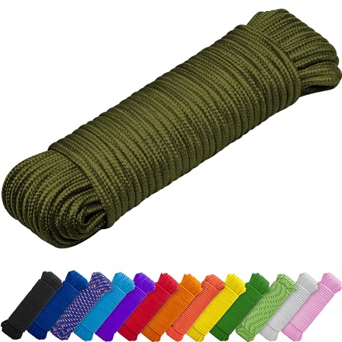 TECEUM Seil– 27.5m x 6mm (1/4 Inch) – Armeegrün - Starkes Allzweckseil - Camping, Basteln, Fahnenmast, drinnen und draußen - Polypropylen Nylon Poly Leichtgewicht Diamant geflochtene Schnur von TECEUM