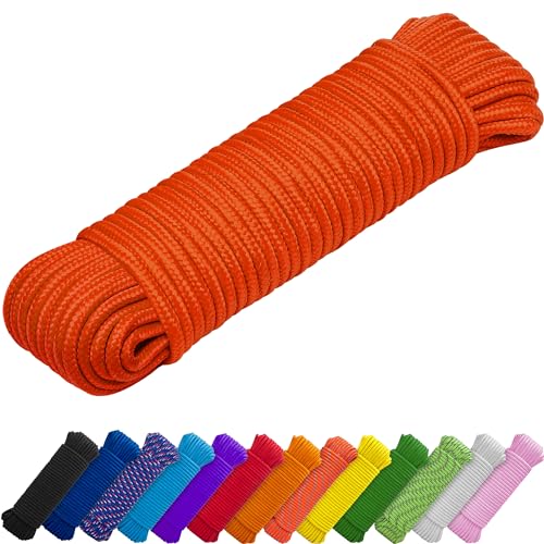 TECEUM Seil– 27.5M x 6mm (1/4 Inch) – Orange - Starkes Allzweckseil - Camping, Basteln, Fahnenmast, drinnen und draußen - Polypropylen Nylon Poly Leichtgewicht Diamant geflochtene Schnur von TECEUM
