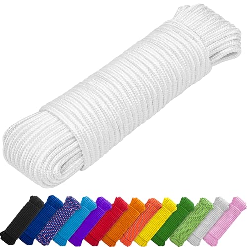 TECEUM Seil– 27.5m x 6mm (1/4 Inch) – Weiß - Starkes Allzweckseil - Camping, Basteln, Fahnenmast, drinnen und draußen - Polypropylen Nylon Poly Leichtgewicht Diamant geflochtene Schnur von TECEUM