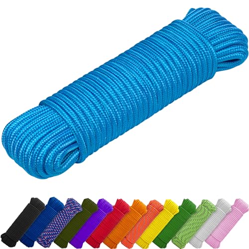 TECEUM Seil – 46M x 6mm (1/4 Inch) – Himmelblau - Starkes Allzweckseil - Camping, Basteln, Fahnenmast, drinnen und draußen - Polypropylen Nylon Poly Leichtgewicht Diamant geflochtene Schnur von TECEUM