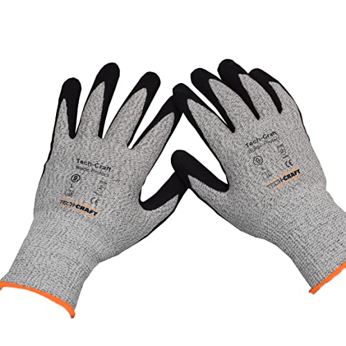 TECH-CRAFT® professionelle Schnittschutzhandschuhe "Blade Protect" Gr.9 | 3-Paar | Touchscreen-kompatibel | mit Nitril | Hochleistungs-Polyethylen + Glasfaser + Polyester | Arbeitshandschuhe von TECH-CRAFT