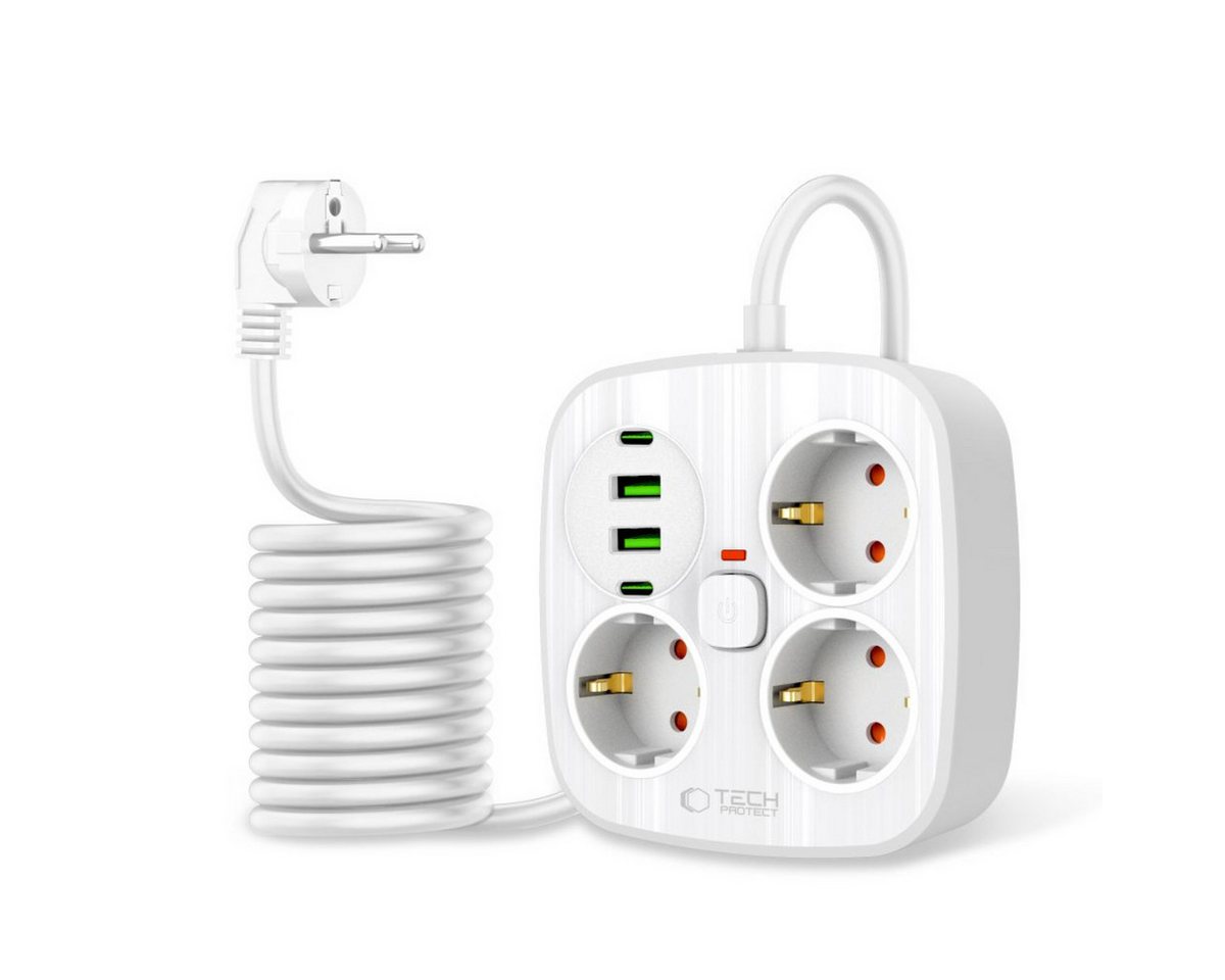 TECH PROTECT PCS3X4 Steckdosenleiste 3-fach (3 Steckdosen, 2 USB-A Anschlüsse, 2 USB-C Anschlüsse, Ein-/Ausschalter), Steckdosenleiste mit USB-A und USB-C sowie integriertem Geräteschutz von TECH PROTECT