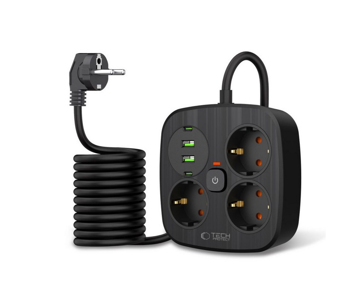 TECH PROTECT PCS3X4 Steckdosenleiste 3-fach (3 Steckdosen, 2 USB-A Anschlüsse, 2 USB-C Anschlüsse, Ein-/Ausschalter), Steckdosenleiste mit USB-A und USB-C sowie integriertem Geräteschutz von TECH PROTECT