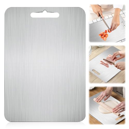 Edelstahl Schneidebrett Titan Schneidebrett Edelstah Schneidebretter Doppelseitiges Schneidbrett Stainless Steel Cutting Board für Fleisch, Brot, Gemüse, Obst Schneiden 20 x 29 cm von TECHEEL
