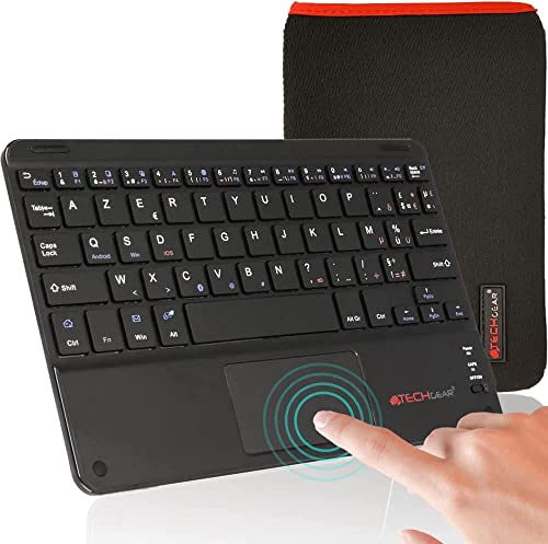 TECHGEAR® [Active Strike Pro] Tastatur AZERTY kabellos Bluetooth mit integriertem Touchpad multifunktional für Tablets und Smartphones mit Betriebssystem Android (+ Schutzhülle für Tastatur angeboten) von TECHGEAR