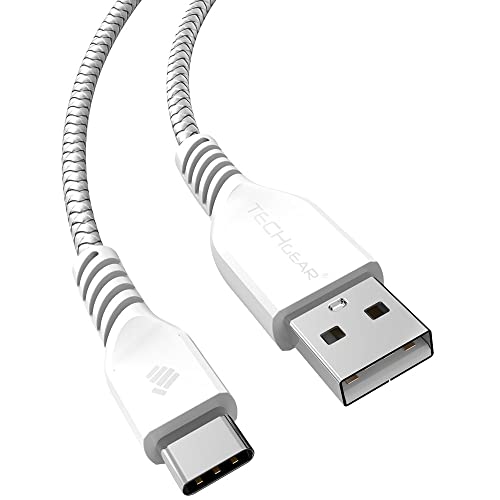 TECHGEAR 1 Meter USB C kabel Typ C Nylon geflochtene Schnur Ladekabel und Synchronisation Kabel für Samsung Note 20 ultra, S20 FE, S10 S9 A21s A20e A40 A51 A50 A71 A70, Sony XZ3 Huawei P40 etc -Weiß von TECHGEAR