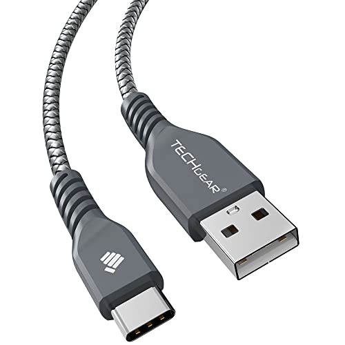 TECHGEAR 1 Meter USB C kabel Typ C Geflochtene Schnur Ladekabel und Synchronisation für Samsung A13, A12, Note 10 20 ultra, S21, S22, S23, S20 FE, S20 S9 A23 A53 A54 A33 5G, Sony XZ3 Huawei P40 etc von TECHGEAR