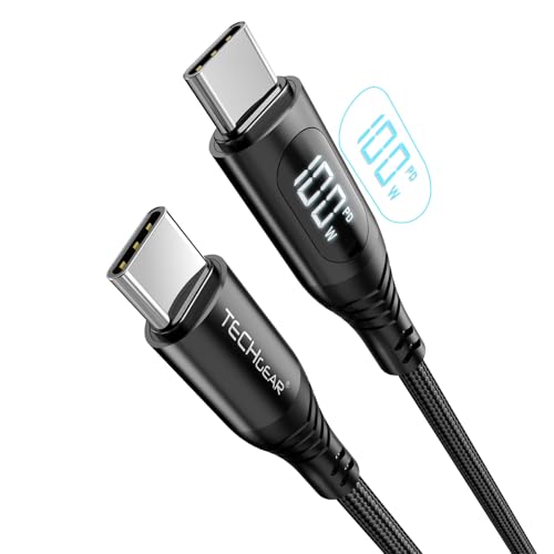 TECHGEAR 100W USB C auf USB C Ladekabel Schnellladung 5A Typ C Kabel LED Display Kompatibel mit MacBook Pro/Air, iPad Pro 2024/Air, iPhone 16 Pro Max, Galaxy S25 S24, Pixel 9 8, PS5 Switch (1m) von TECHGEAR