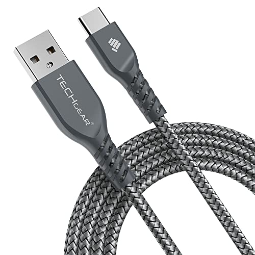 TECHGEAR 2 Meter USB C kabel Typ C Nylon geflochtene Schnur Ladekabel und Synchronisation Kabel für Galaxy Note 20 ultra, S20 FE, S10 S9 A21s A20e A40 A51 A50 A71 A70, Sony XZ3 Huawei P40 etc -Silber von TECHGEAR