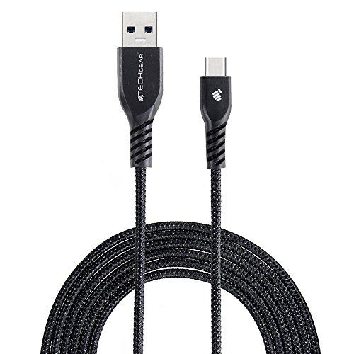 TECHGEAR 2 Meter USB Typ C Nylon geflochtene Schnur Ladekabel und Synchronisation Kabel Kompatibel mit Oppo Find X5 X3 Lite/Pro/Neo, X6a, X7a, A16s A53 A54, K12 A3 Pro, F25, Reno11 Pro Neo, Schwarz von TECHGEAR