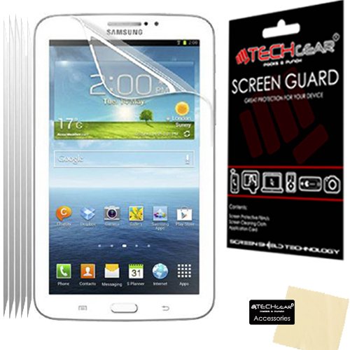 TECHGEAR [5 Stück Displayschutz für Samsung Galaxy Tab 3 7.0 Zoll SM-T210 SM-T211 SM-T215 (P3200 P3210) - Ultra Klare Schutzfolie mit Reinigungstuch + Applikationskarte von TECHGEAR