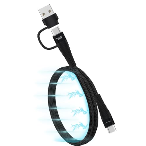 TECHGEAR Magnetisches 2-in-1 100W USB A/C auf USB C Ladekabel Schnellladung 5A Spiralkabel Kompatibel mit MacBook Pro/Air, iPad Air/Pro 2024, iPhone 16, Galaxy S25 Ultra, Pixel 9, PS5, Switch (30 cm) von TECHGEAR