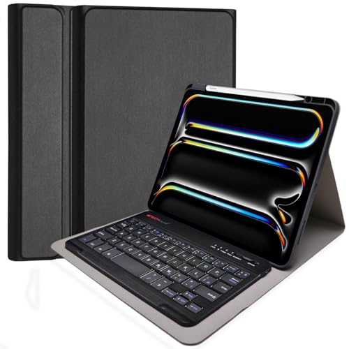 TECHGEAR Strike Folio-Tastatur-Hülle für Apple iPad Pro 13 Zoll (M4) 2024 [Strike Folio] Schutzhülle aus PU-Leder mit abnehmbarem Bluetooth, kabelloser UK-QWERTY-Tastatur und Ständer, Schwarz von TECHGEAR