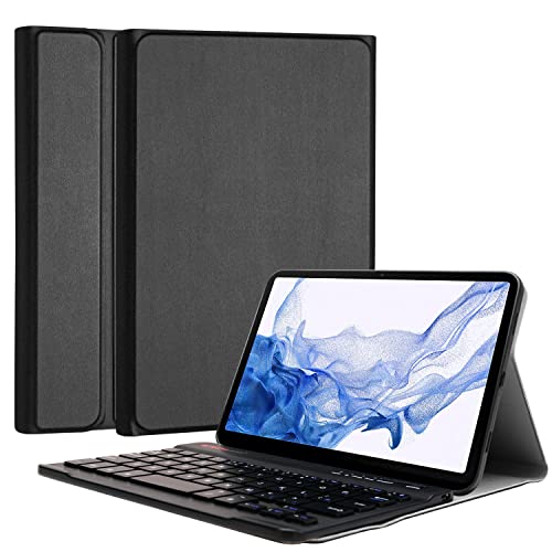 TECHGEAR Tastatur-Hülle für Samsung Galaxy Tab S8/S7 11 Zoll (SM-X700 Serie/SM-T870 Serie) [Strike Folio] PU-Leder-Ständer, abnehmbare Bluetooth-Tastatur, kabellose UK-QWERTY-Tastatur, Schwarz von TECHGEAR