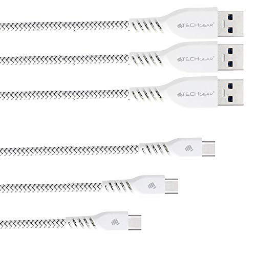 TECHGEAR USB C Kabel USB Typ C [3 Kabel] Nylon geflochtene Schnur Ladekabel, Synchronisation Kabel für Samsung Tab A8 10,5 Tab S8, Tab Active Pro, Tab S7/S6 Lite/S7 FE, Lenovo Tab M10 HD, Weiß von TECHGEAR