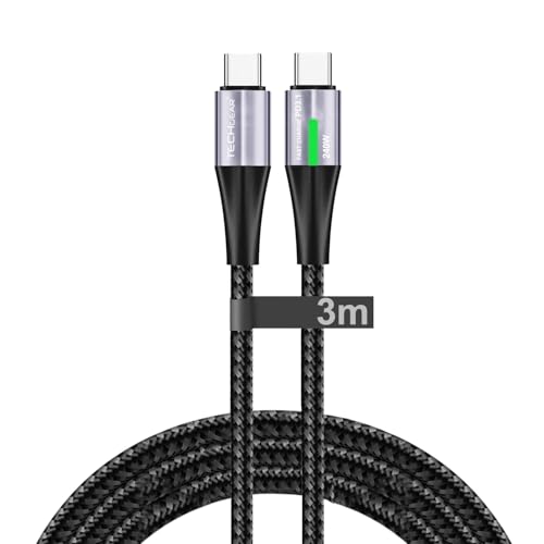 TECHGEAR USB C auf USB C Ladekabel, [3M] 240W PD3.1 Typ C Kabel Super Fast Charging LED Licht Indikator Kabel für MacBook Pro, iPad Pro/Air, HP EliteBook, S25 S24 Ultra, iPhone 16, PS5 Switch usw von TECHGEAR