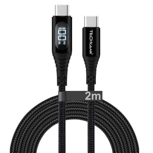 TECHGEAR USB C auf USB C Ladekabel 2M 100W 5A LED Display PD Schnellladung Typ C Kabel Kompatibel mit MacBook Pro/Air, iPad Pro 2024/Air, iPhone 16 Pro Max Galaxy S25 S24 Pixel 9 8 PS5 Switch -2M TECHGEAR USB C auf USB C Ladekabel 2M 100W 5A LED Display PD Schnellladung Typ C Kabel Kompatibel mit MacBook Pro/Air, iPad Pro 2024/Air, iPhone 16 Pro Max Galaxy S25 S24 Pixel 9 8 PS5 Switch -2M von TECHGEAR