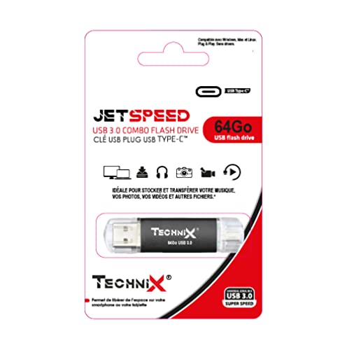 USB 3.0-Flash-Laufwerk Combo 64GB +USB Typ-C von TECHNIX